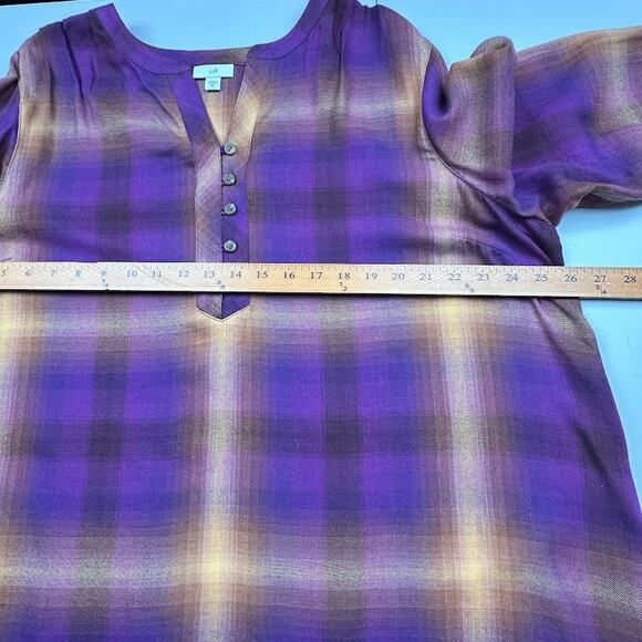 J Jill Top Womens 2X Purple Plaid 3/4 Length Sleeve Preppy Autumn Country - Picture 9 of 12